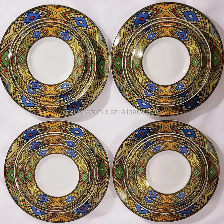 Wholesale Custom Cheap Ceramic Plates Dishes Fine Ethiopian Art Plate
