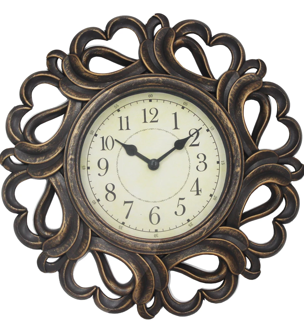

12 inch European vintage antique fashion round plastic quartz wall clock home decoration, Rose and gold