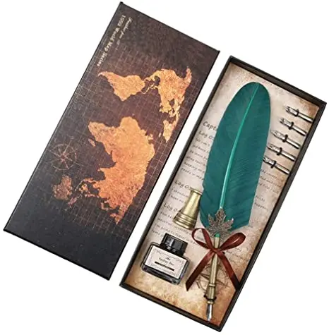 

2023 new productyihuale Vintage Calligraphy Feather Signing Pen With Notebook Pen Holder customized Gift Set