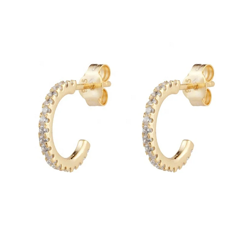 

LOZRUNVE Gold Jewelry Cubic Zircon Pave Setting 925 Silver Half Hoop Earring Findings