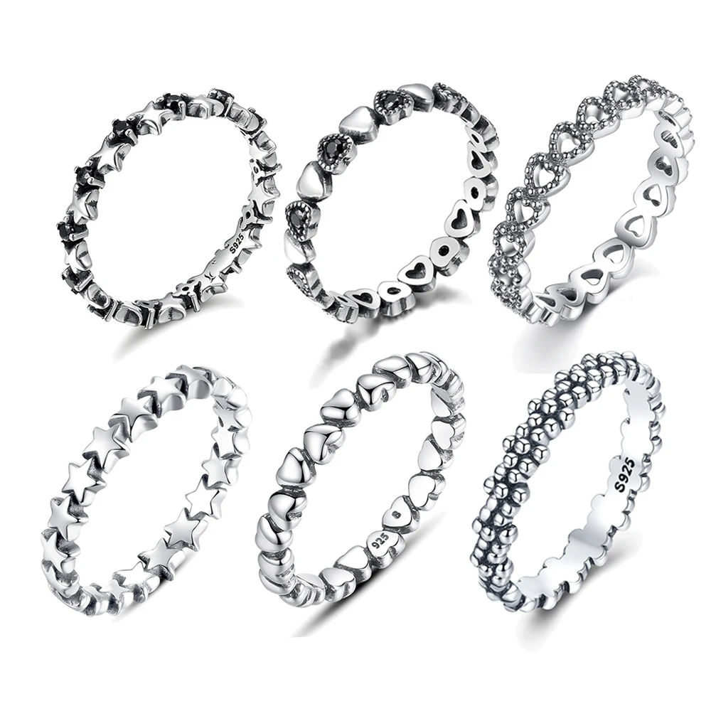

Hot Sale 925 Sterling Silver 9 Styles Stackable Party Finger Ring For Women Original Fine Jewelry Gift FB7151