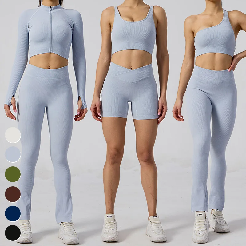 

Custom Yoga Clothing 7 Piece Sets Shorts Leggings Sport Bra Yoga Jacket Workout Wear Gym Fitness Sets Women Seamless Yoga Set