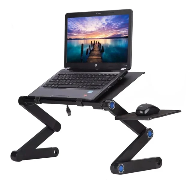 

Foldable Aluminum Adjustable Portabale Laptop Standing Table Sit Stand With 2 Cooling Fan Mouse Pad for Bed Sofa Couch Lap Tray