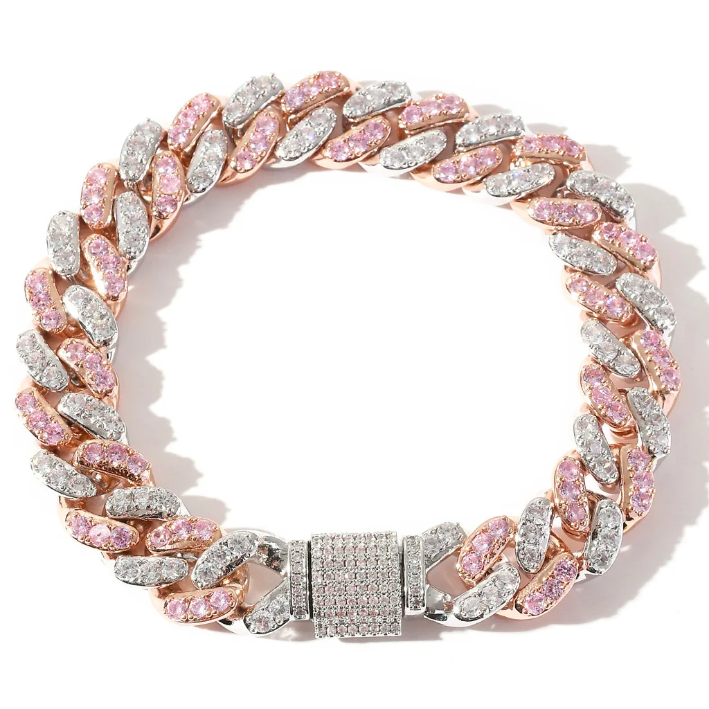 

12 MM Zircon Iced Out Necklace Bracelet for Men Women Cuban Chain Diamond Jewelry