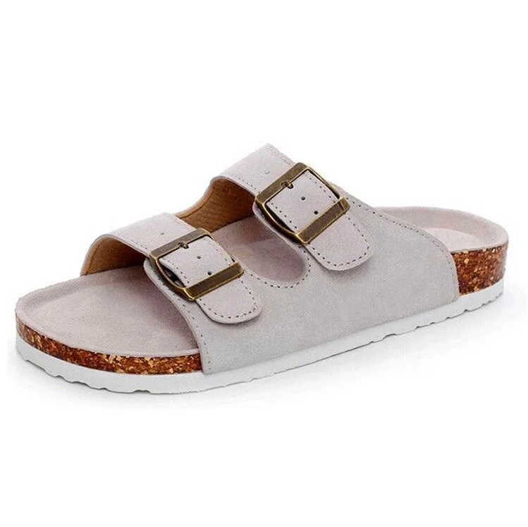 

High Quality Summer Men Slide Outdoor Slippers Slip-on Sandals with Soft Leather Insole and Cork Foot-bed