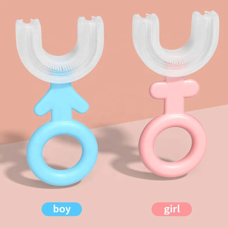 

Wholesale baby teeth manual kids toothbrush 360 degree food grade silicone toothbrush baby, Pink,blue