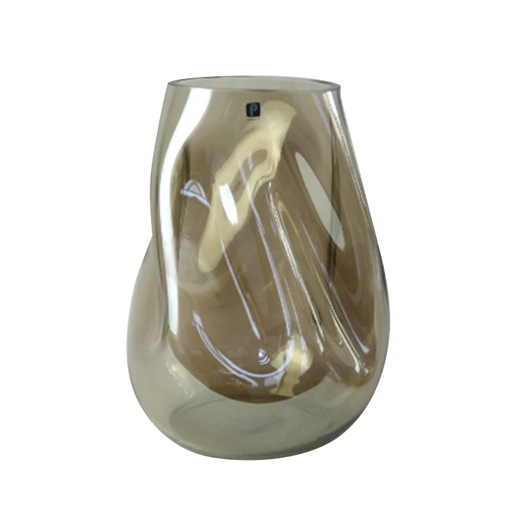 wholesale cheap Indoor decoration mouth blown grey liquid luster vaseglass flower vase
