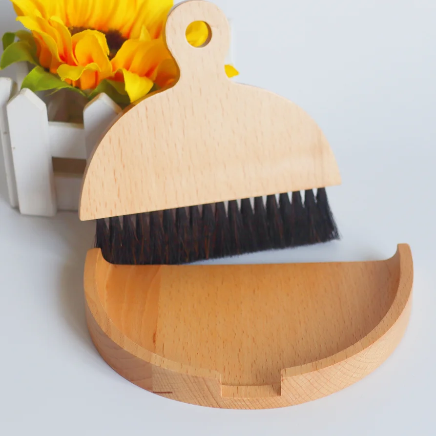 

Household Wood wooden bamboo handle small Dustpan and Brush home Duty Cleaning Tool kit Mini Desktop Broom and Dustpan Set, Natural