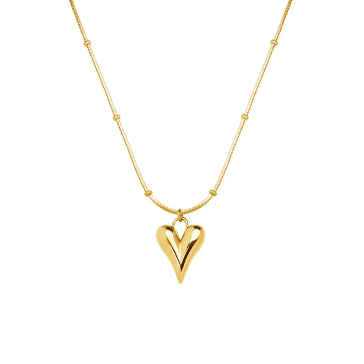 

SC Minimalist Stainless Steel Heart Pendant Necklace Valentine's Vintage 18K Gold Plated Snake Chain Heart Necklace for Women, Gold, silver, rose gold