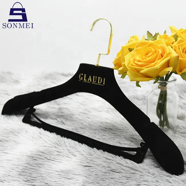

Stamped logo suit hanger with pants bar velvet clothes hangers, Black,blue,brown,pink, white, custom color
