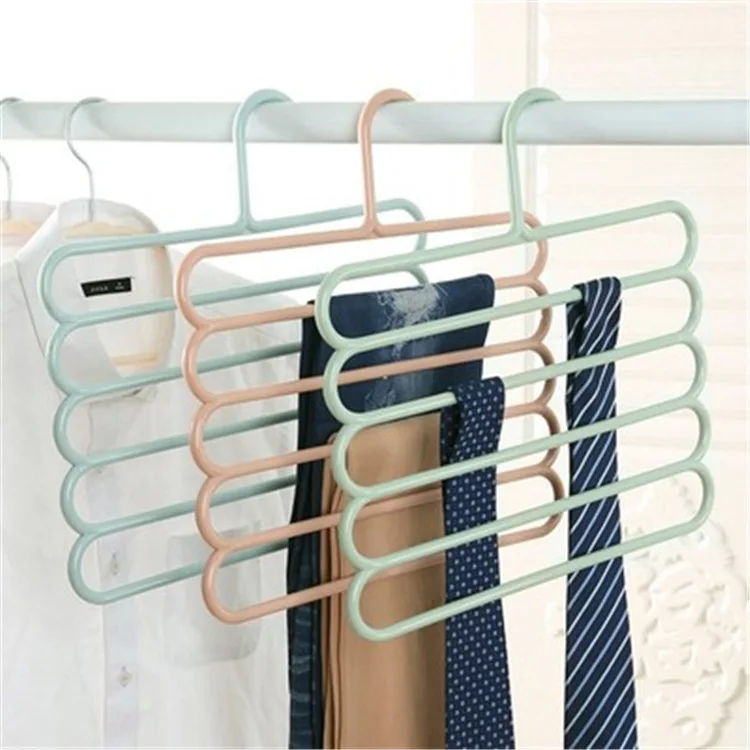 

Household plastic multi-functional hanging pants multi-layer tie hanger scarf hanger 5-layer antiskid storage magic hanger, 3 colors