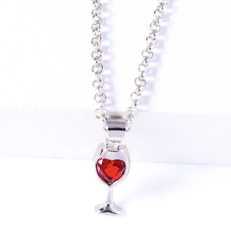 

Fashion Fine Jewelry Short clavicle chain alloy ruby dainty red heart pendant wine glass necklace