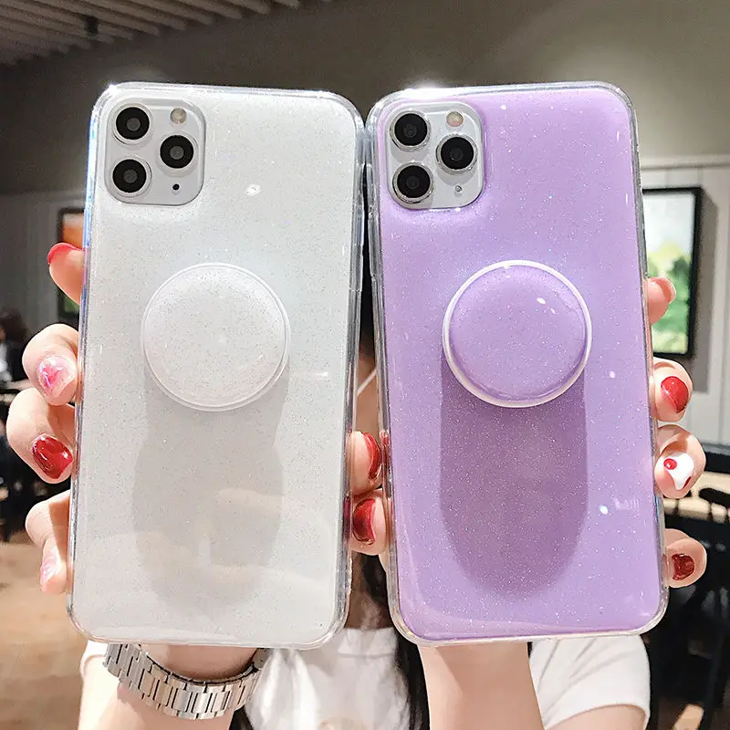 

Candy Color Stand Holder Phone Case For iPhone 11 11Pro Max XR XS Max X 6S 7 8 Plus 11Pro Glitter Back Cover