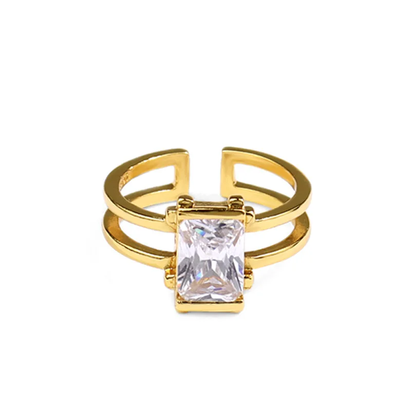 

New Cut-out Inlaid Zircon Ring Temperament Diamond Gold Texture Women Ring, Gold and white ring women
