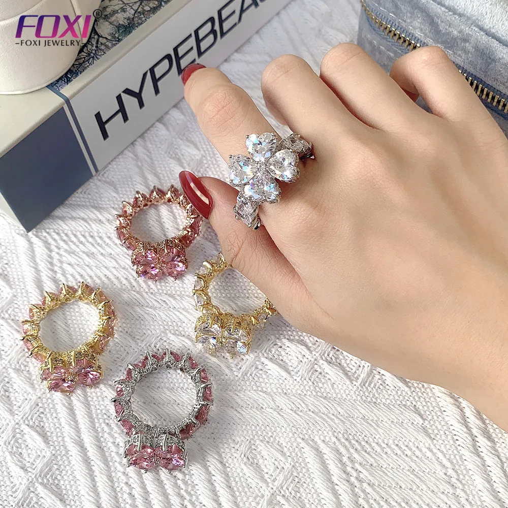 

FOXI jewelry luxury flower AAA+ Cubic Zirconia Gold Big Main Stone Rings Sets Ring for Women, Gold color
