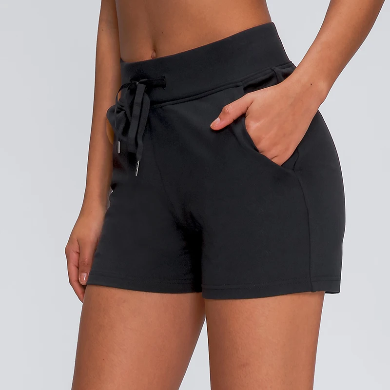 

High Quality Drawstring Shorts Widen Waistband Women Athletic Workout Running Shorts With Pockets