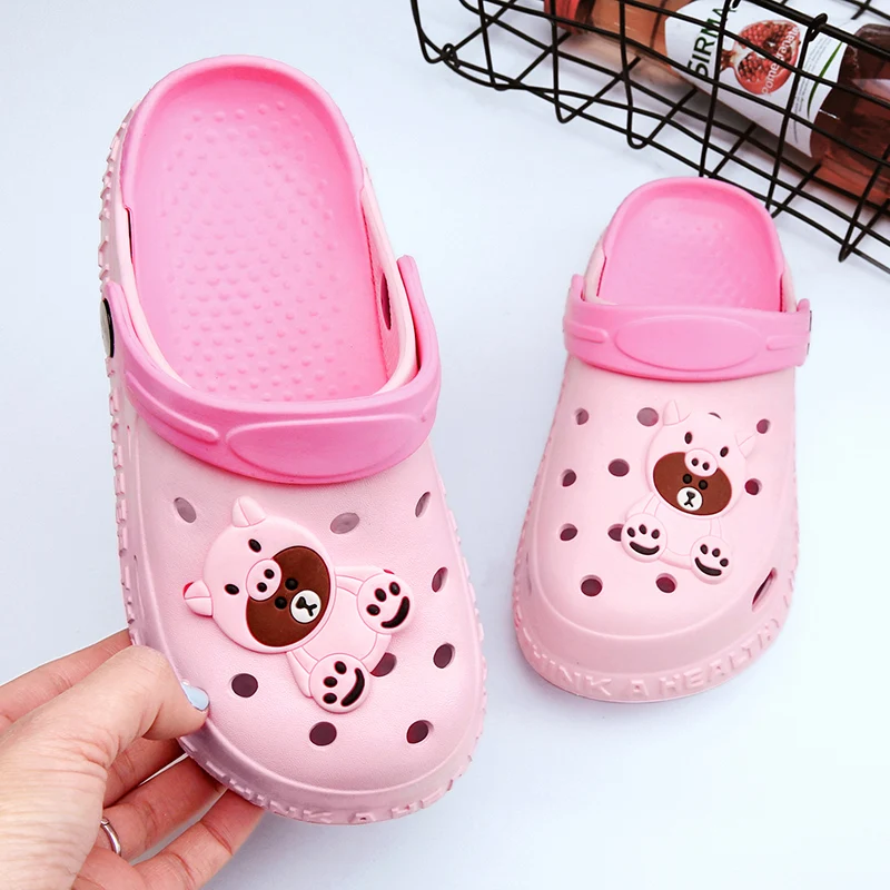 

Hot Selling Custom Shoe Decoration Bathroom Quiet Non-slip Wear-resistant Garden Shoes Baby Children Eva Clogs Sandals For Kids, Black grey pink blue