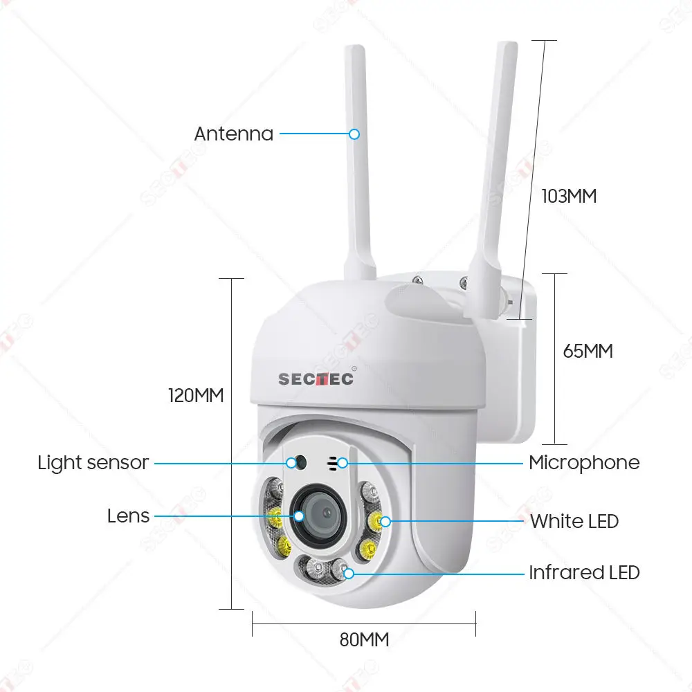 

2023 Sectec Speed Dome Smart Home Floodlight CCTV System Camera 2MP Security Wifi IP PTZ Network Camera YCC365PLUS APP