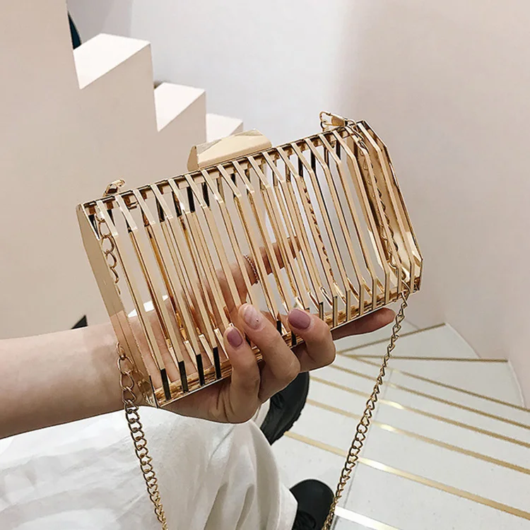 

2021 New fashion Stainless steel hollow box women hand bags ladies party bags women clutch purses and handbags fashionable, 1 color