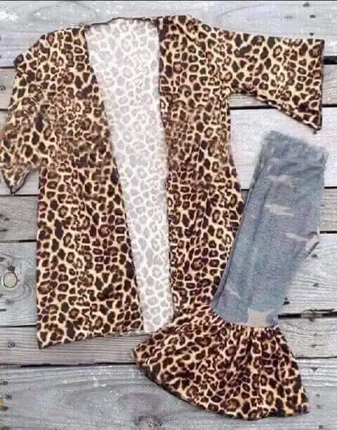 

RTS High Quality Leopard Cardigan Girl Clothes Bell Bottom Pants Cute Boutique Children's Clothing