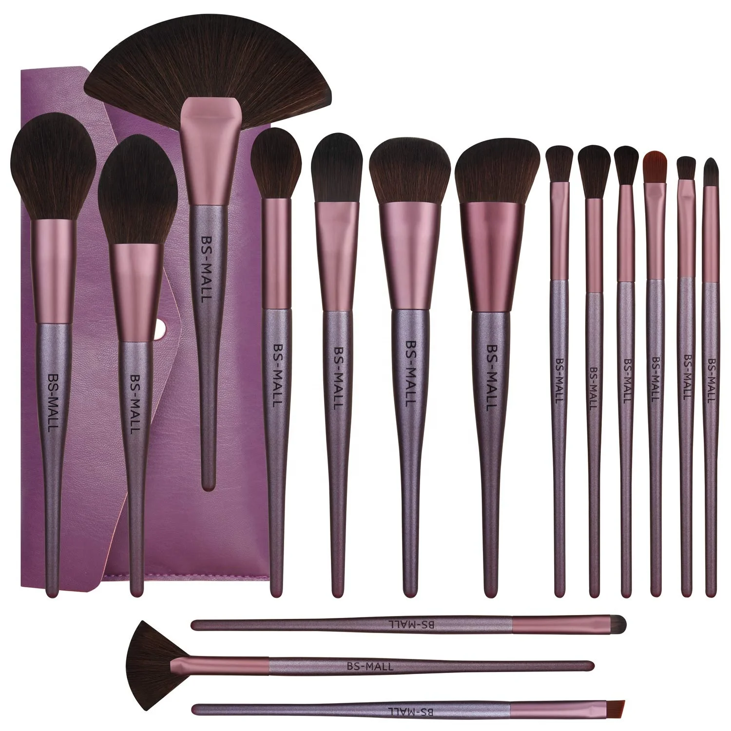 16pcs Bsmall Purple Cosmetic Synthetic Makeup Brushes Set With Bag