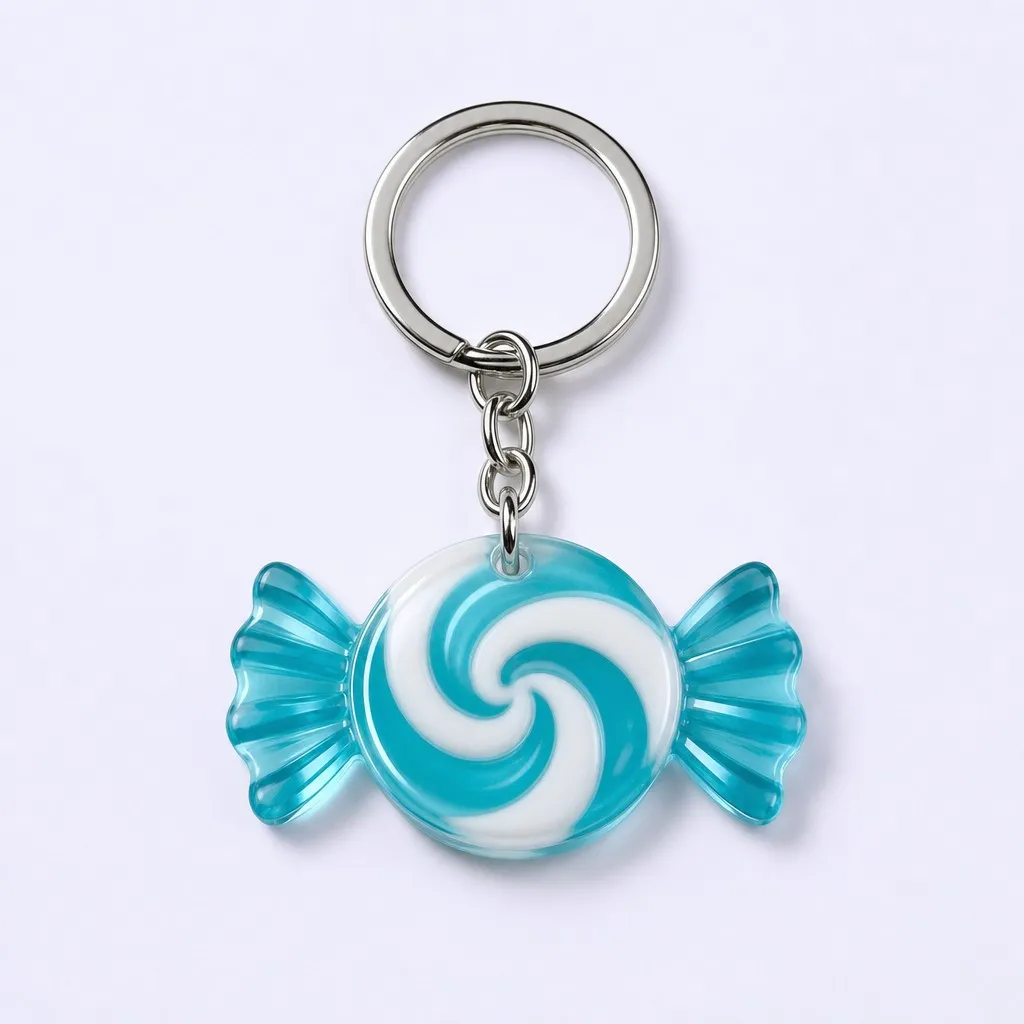 Ocean Blue Soda Swirl Wrapped Candy Keychain