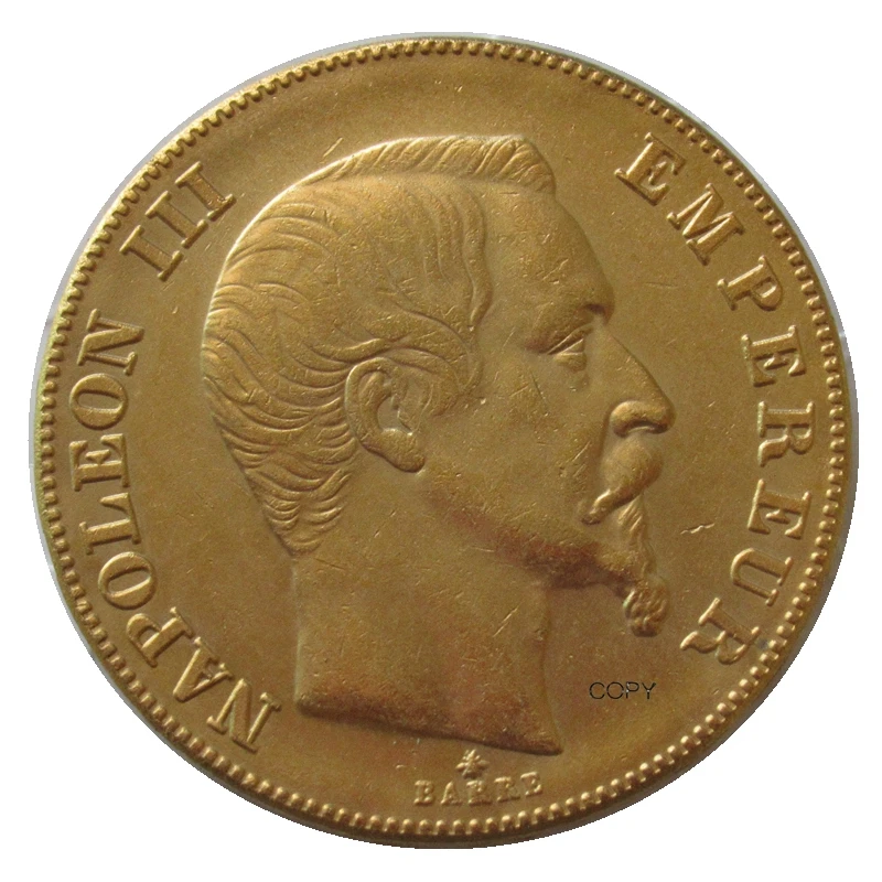 

Reproduction France 1856 A/B 50 Francs - Napoleon III Gold Plated Commemorative Coin