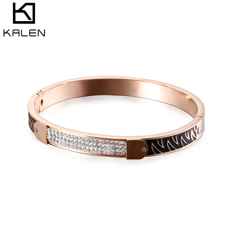 

Exquisite Stainless Steel Bangle Jewelry Black Decorative Pattern Women Hand Circle Charm Bangle Bracelet, Other