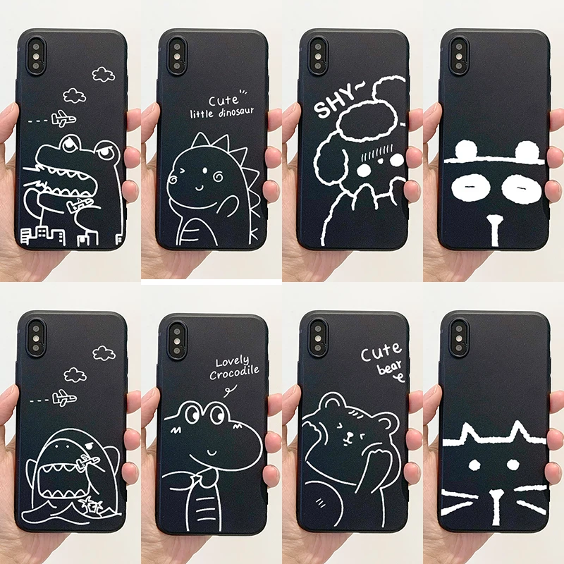 

Cute Cartoon Design Phone Case for iPhone 13 12 11 Pro Xs X XR Max 8 7 SE 6 6S Silicone Cases Soft Black Cover