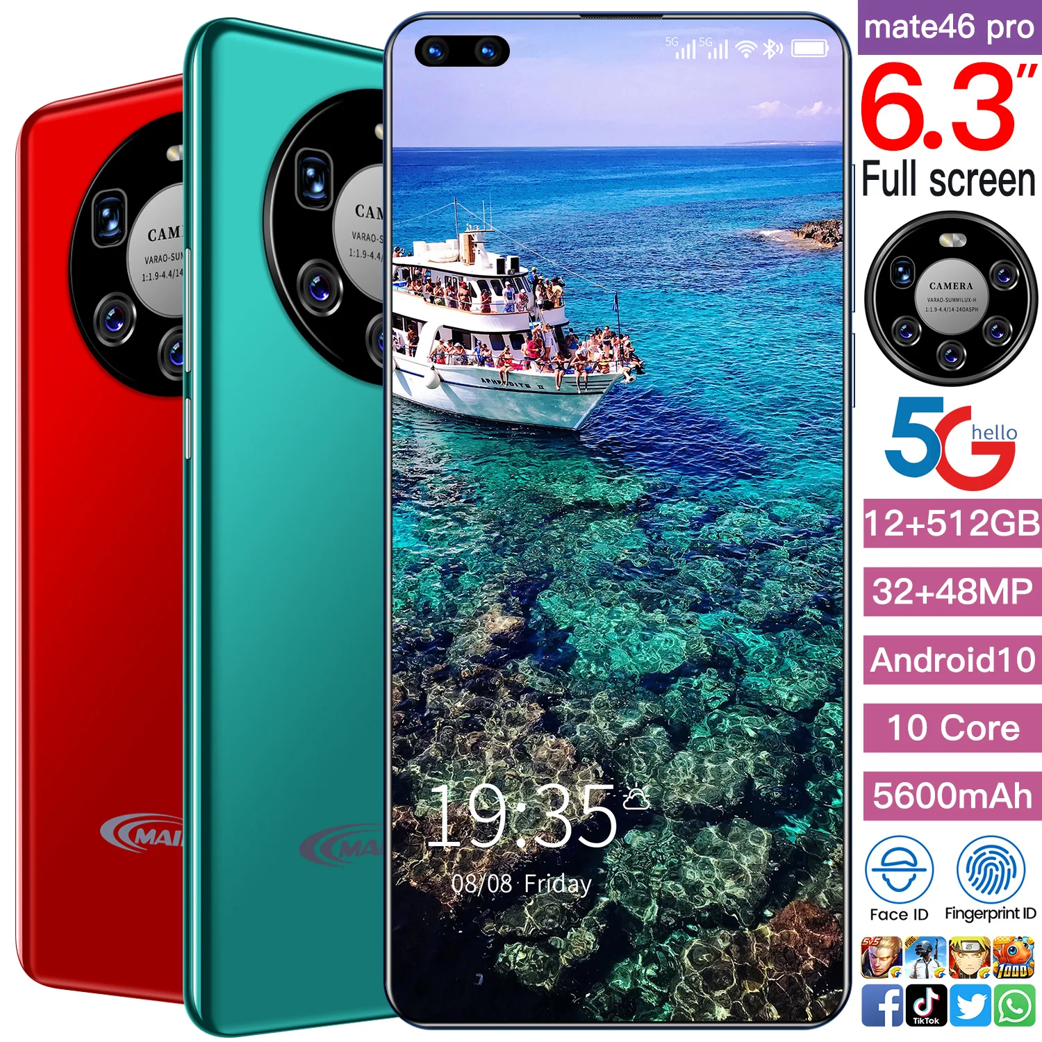 

Hot Selling mate46 pro 6.3-inch OLED full-screen smart phone 12GB+512GB 10 core 5600mAh FM radio mobile phone