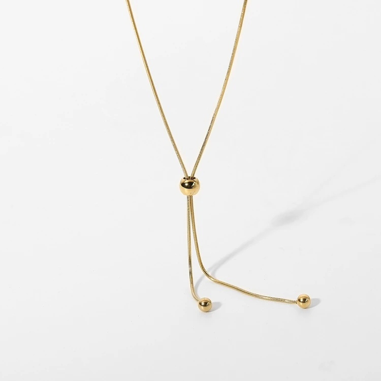 

Danity 14K Gold Snake Bone Chain Jewelry Minimalist Cartilage Stainless Steel Chain Necklace With Long Beads