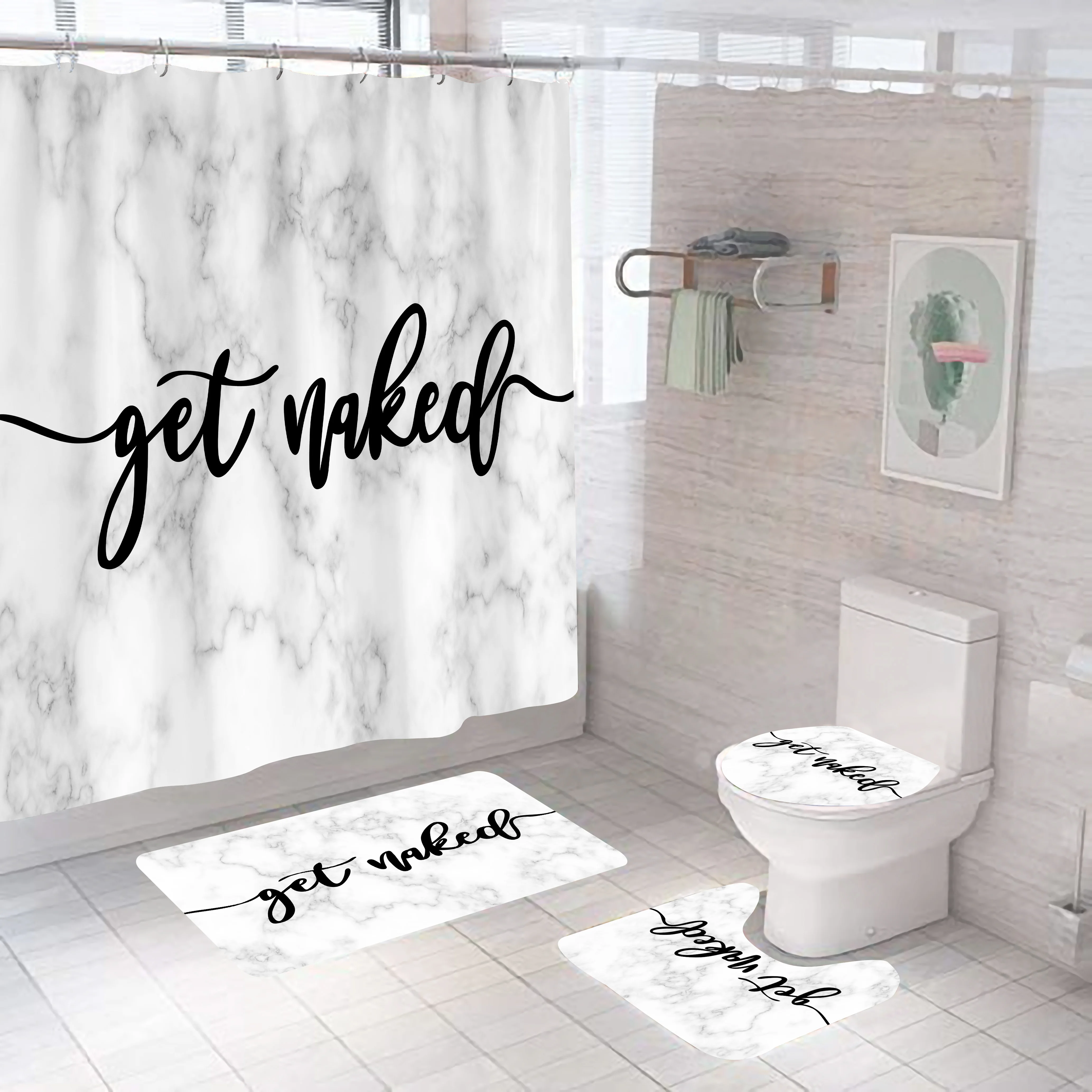 

Get naked on marbles high quality shower curtain and bath mat set for bathroom