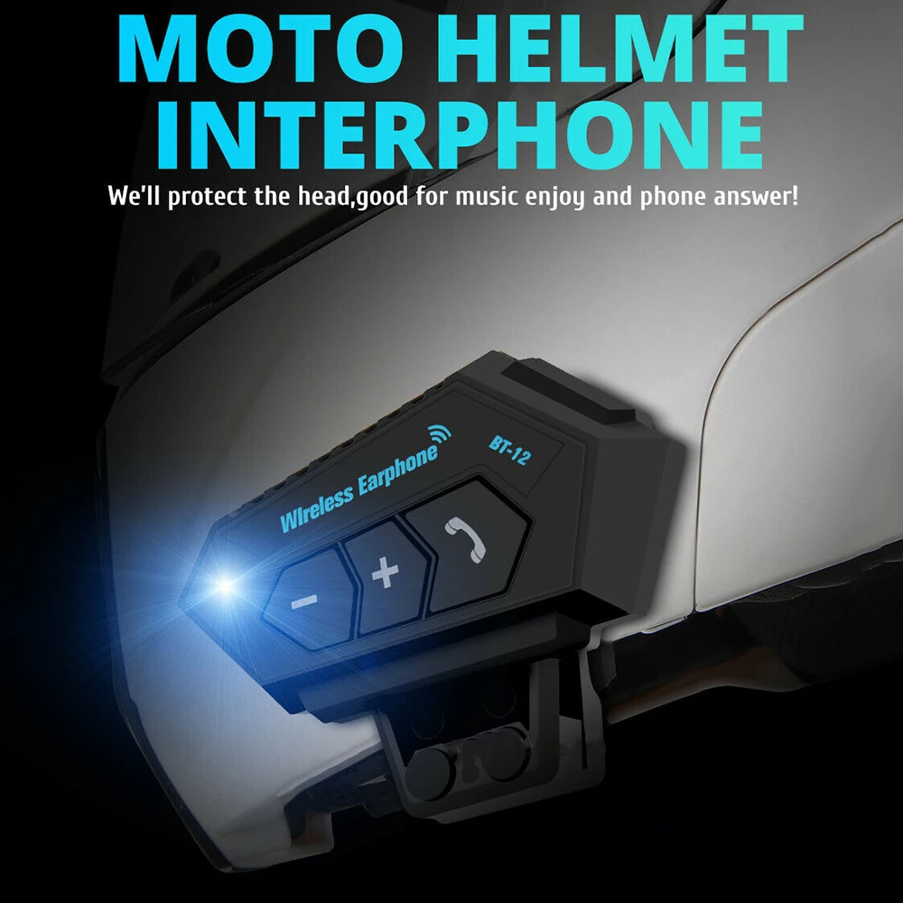 2x Helmet BT-12 Bluetooth Headset Intercom Headphone Motorcycle Black New 