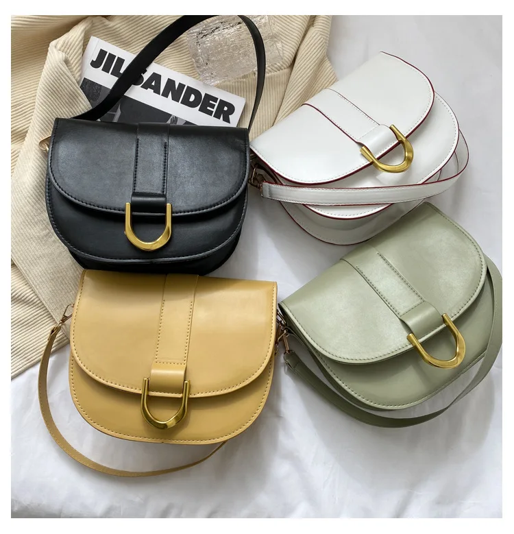 

2021 Fashion Solid Color Saddle Women Bags Sling Shoulder Handbag Leather Retro Ladies Hand Bags, Customizable