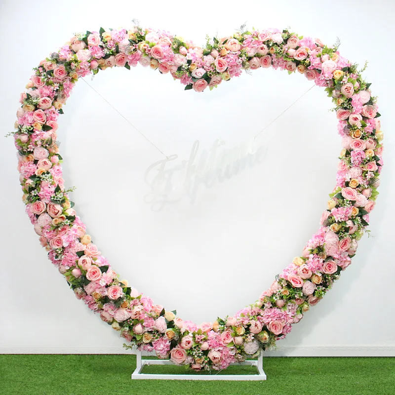 

Metal Heart-Shaped Shelf With Rose Flower Row Arrangement Set Outdoor Wedding Arch Backdrop Party Stage Props Decor Flower Stand