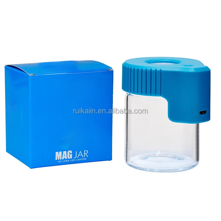 

LED magnifying weed stash glass jar airtight weed storage jar with led light, Mix color