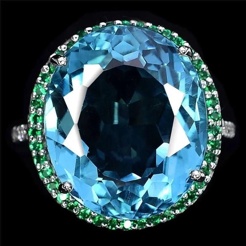 

Luxury Big Crystal Blue Stone Ring Male Female Engagement Ring Vintage Party Wedding Rings For Women