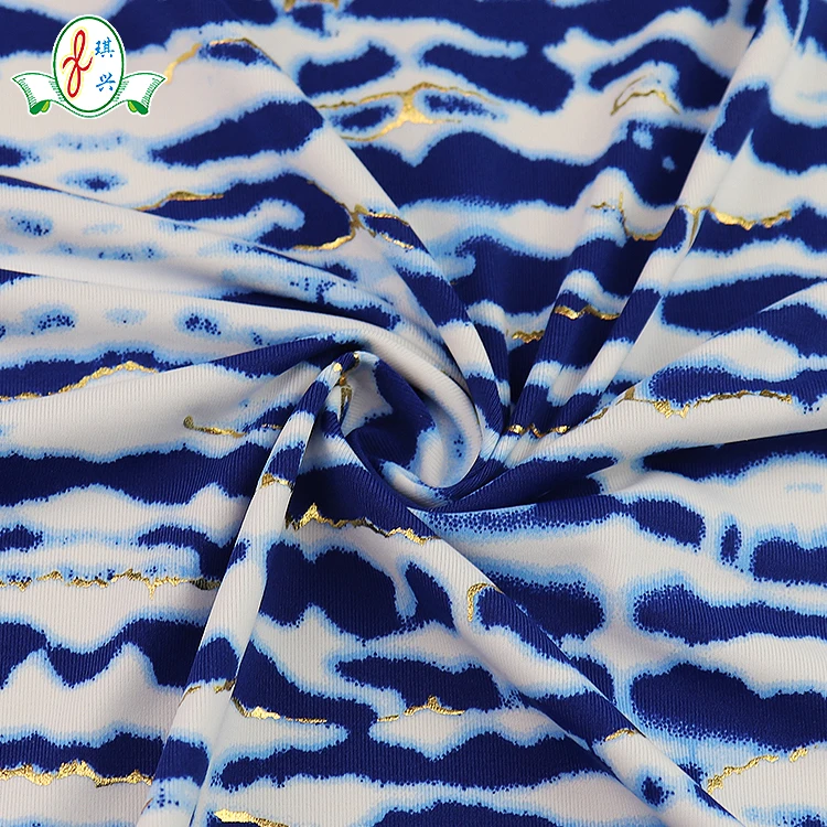 Metallic Foil Bikini Swimwear Fabric Elastic Glossy Nylon Spandex