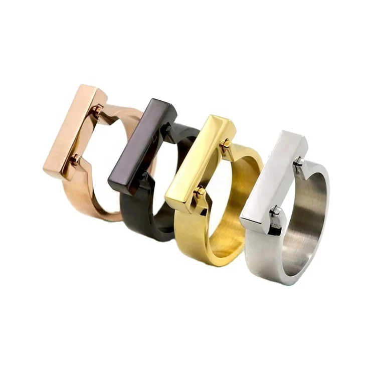 

Hot Sale New Arrival Minimalist Jewelry 316L Stainless Steel Engraved Plain D Bar Ring, Gold,silver,black,rose gold