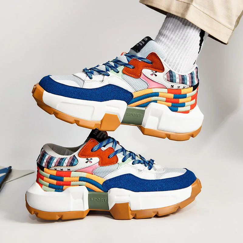 

Custom platform sneakers breathable casual retro shoes cool OEM walking thick bottom soft sole high quality men sports shoes