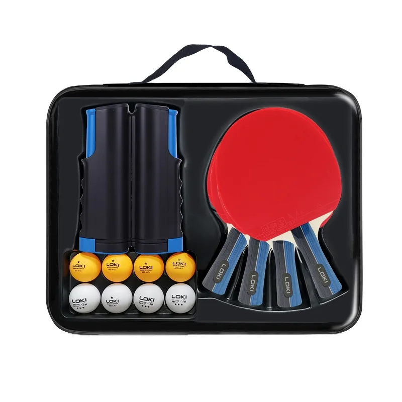 

LOKI OEM Custom Professional Paddle Ping Pong Bat Set Table Tennis Racket Set 4 Paddles with 8 ABS Balls, Customized
