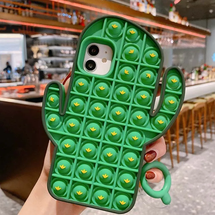 

Push-pop fidget toy cactus silicone mobile phone case, the green plant silicone phone case for iphone