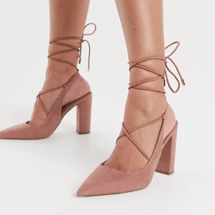 High Heel Women Office Shoes Block Heel Pointy Toe Lace Up Fashion Shoes  And Bag Match Women - Buy Shoes And Bag Match Women,Pink Shoes And Bag  Matching,Ladies Shoes And Matching Bags