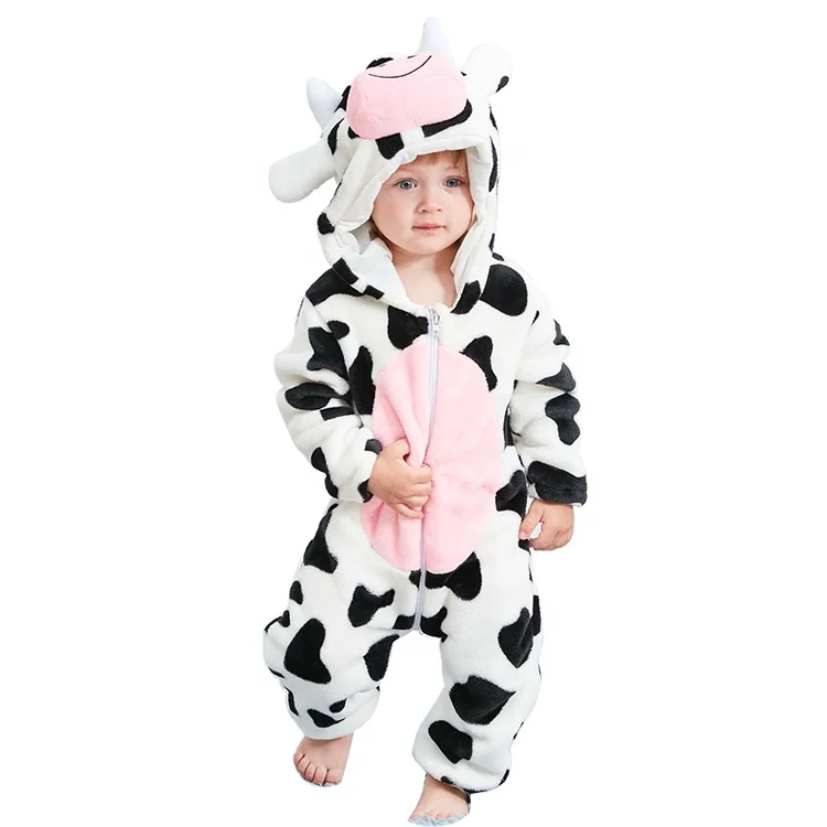 

MICHLEY Hot sale for Boys Baby Romper Jumpsuits Unisex Winter Flannel Cow Baby Animal Costume