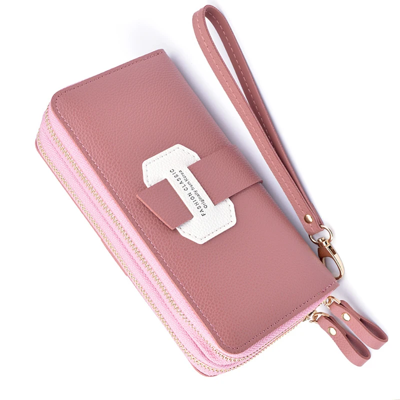 

trendy pu leather 2 zipper women long clutch wallet cellphone bag