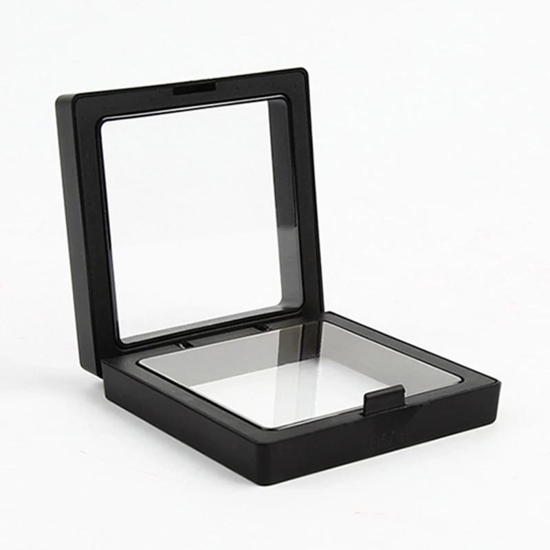 

3D Floating Box Transparent Film Jewelry Display Case Suspended Plastic Display Box watch jewelry packaging display box, White and black