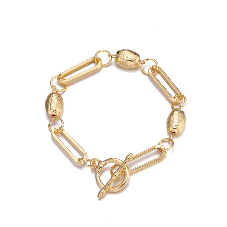 

New Arrival Gold Plated Geometric Paperclip Chain Bracelet Simple Designed Exaggerated Designed Gold Chain OT Clasp Bracelet