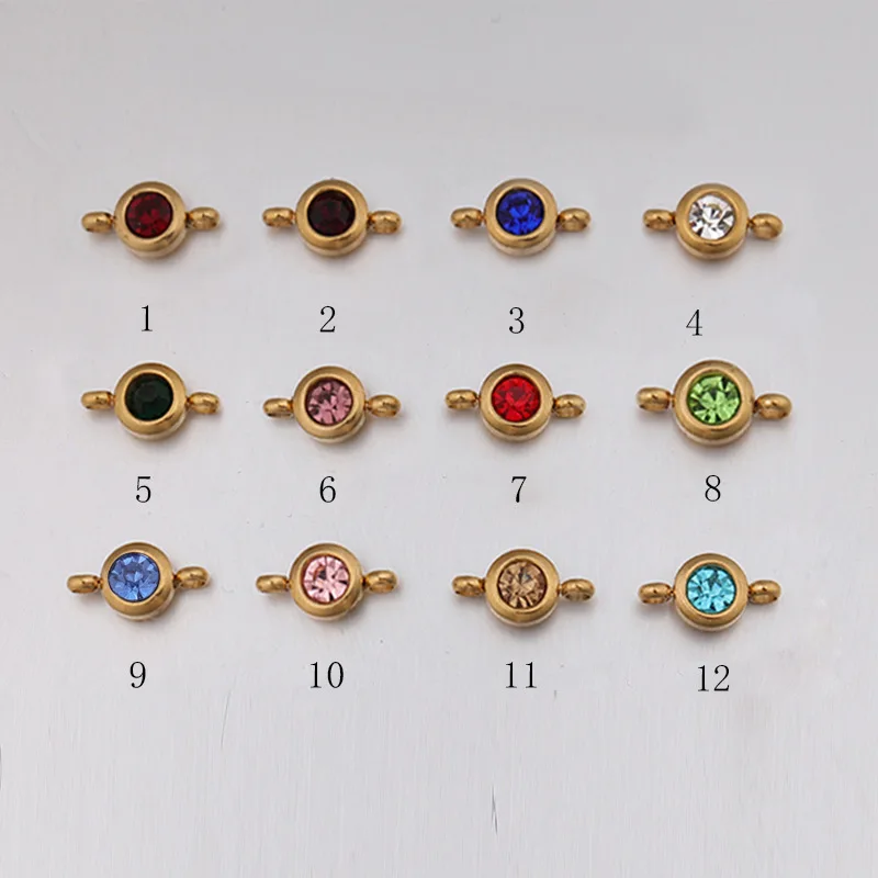 

New Stainless Steel Two Hole Round Birthstone Pendant Charms For DIY Necklace Bracelets Jewelry Making Findings, Gold