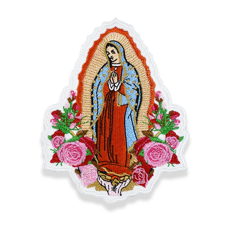 

Super September Virgin Mary Flower Patches Sew on Iron on Badges Custom Patches Embroidered for Clothing