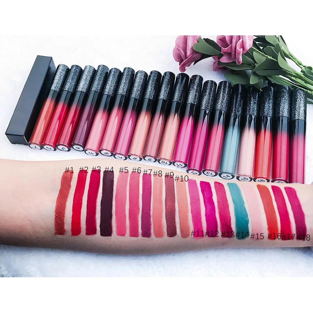 

Wholesale No Logo 18 Colors Liquid Lipstick Customized lipstick tube long lasting private label Long lasting liquid lipstick